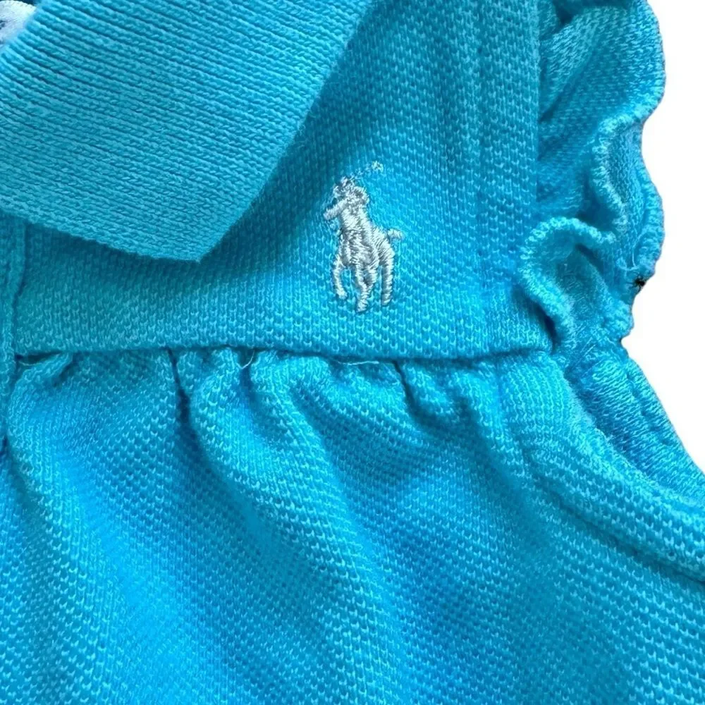 Ralph Lauren Baby Girl Sleeveless Blue Collar One Piece Ruffle Outfit. 6 Months.